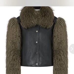 Charlotte Simone Fur Sleeve Leatherette Jacket - Olive/Black